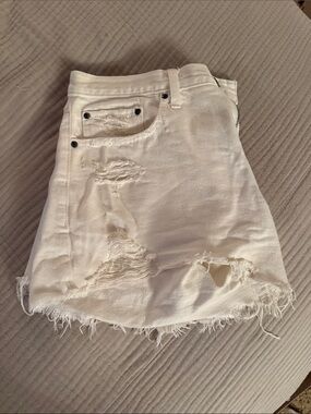 Abercrombie & Fitch White Distressed Denim Shorts